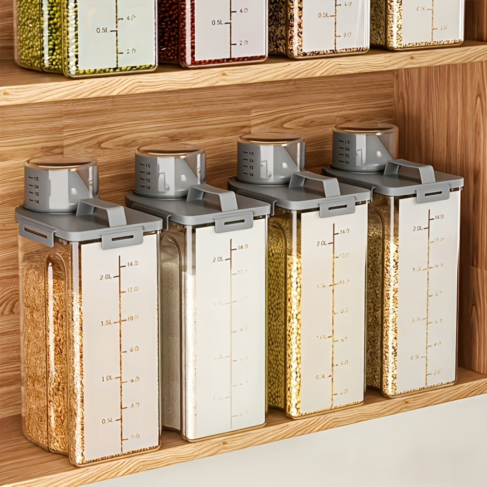 Airtight Food Storage Containers 4-Pack 3L/102oz BPA-Free Plastic Clip-Lock Lid Square Kitchen Pantry Organizer for Rice Flour Cereal Nuts Grain