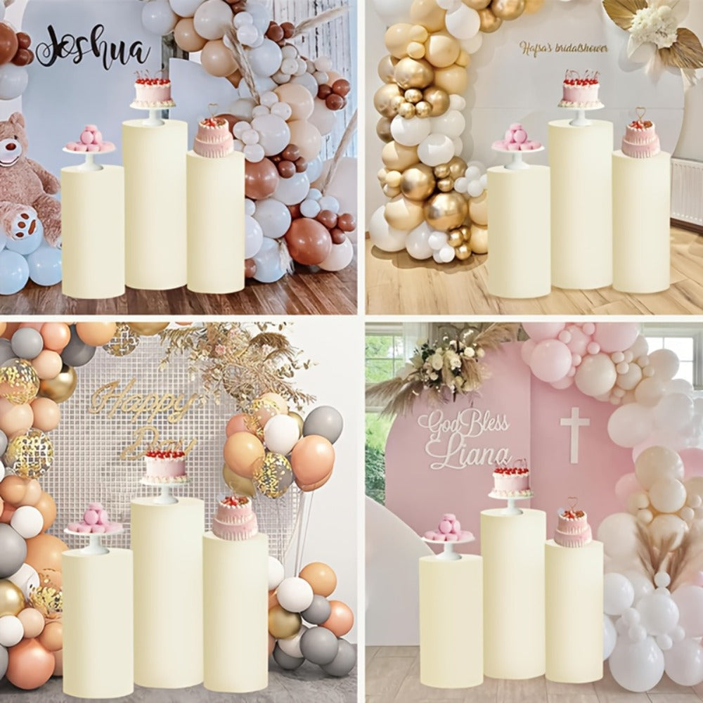 Cylinder Pedestal Stand Covers 5pcs ¨C Stretch Fabric Pillar Covers for Wedding Party Birthday Baby Shower Dessert Table Backdrop Decor White Pink
