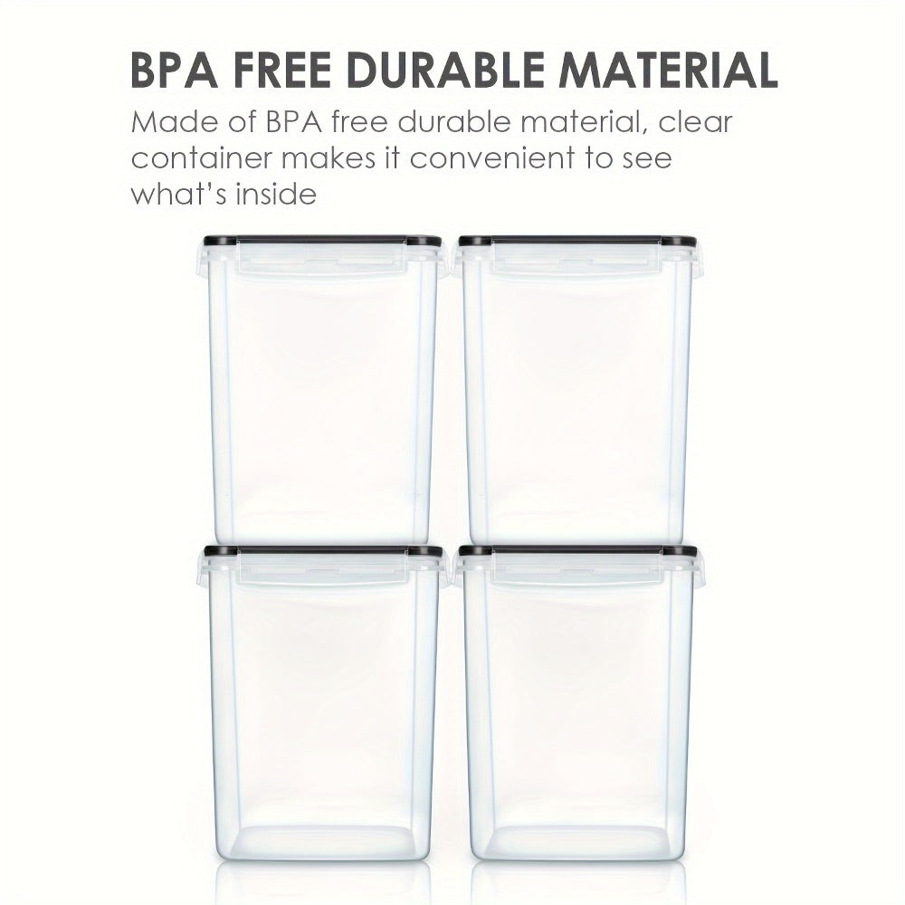 Large Airtight Pantry Canisters 4 Pack - BPA-Free Plastic Food Storage Containers with Lids for Flour Sugar Rice Cereal and Baking Supplies, 176oz 5.2L Clear Stackable Kitchen Canister Set with Measuring Cups and Chalkboard Labels