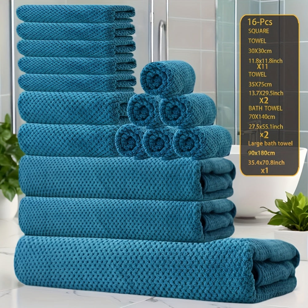 Coral Fleece Bath Towel Set 16 Piece 300GSM - Extra Large Bath Towel Washcloths Square Towels Soft Absorbent Quick Dry | 11 Colors | Hotel Home Travel Spa Gift Complete Bathroom Towel Collection