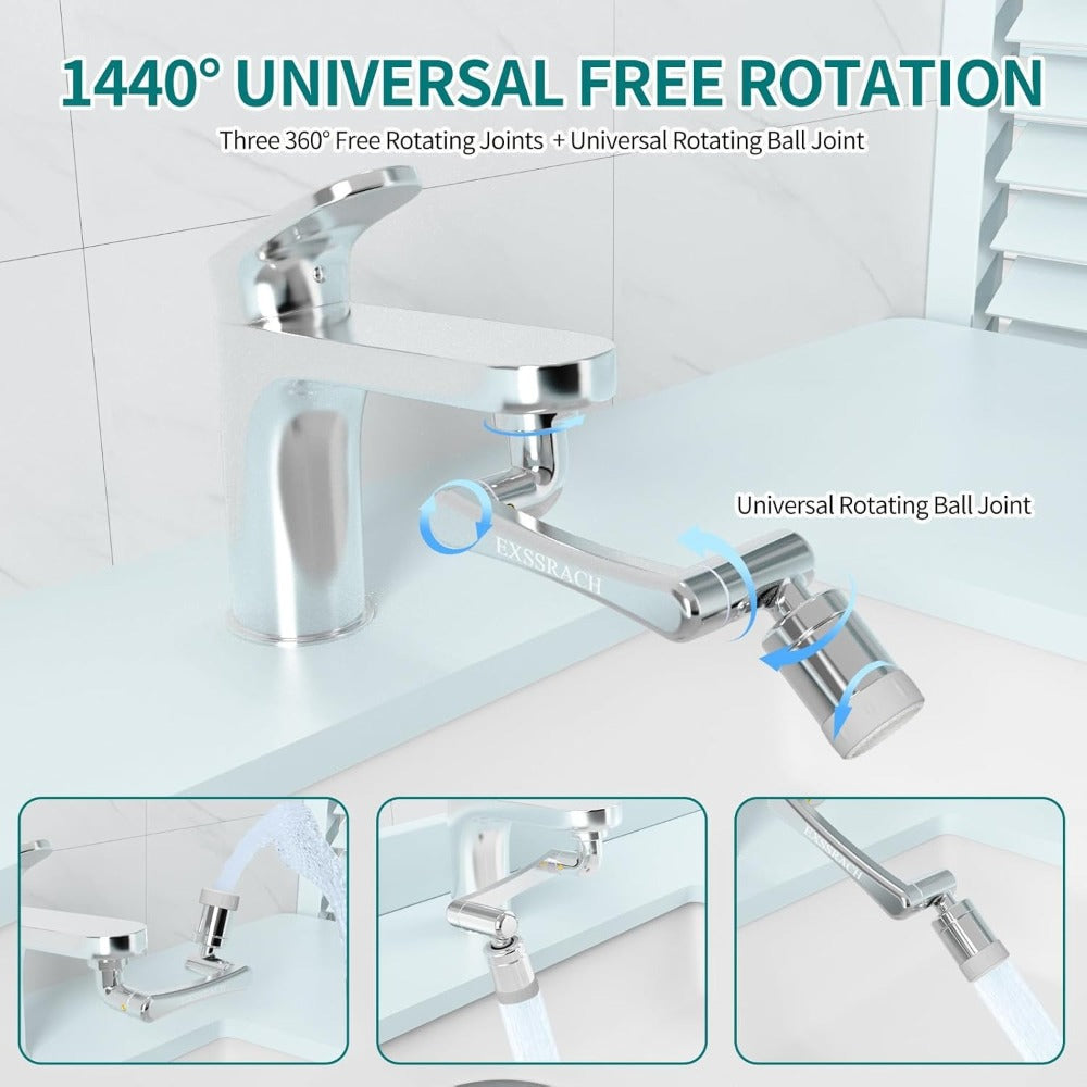 1440¡ã Rotating Faucet Extender Brass Multifunctional 1080¡ã 360¡ã Swivel Robotic Arm Sink Aerator 2 Water Outlet Modes for Kitchen Bathroom Silver