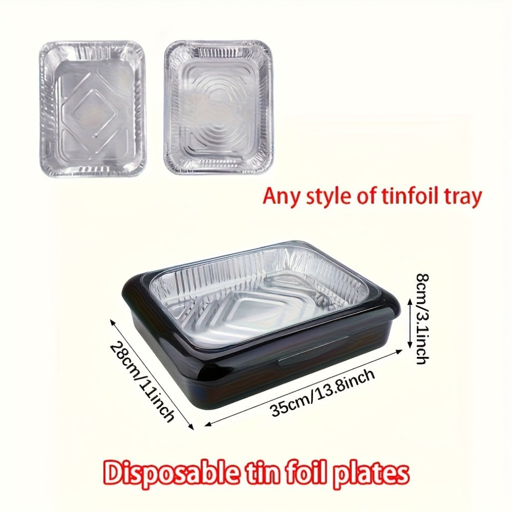 Aluminum Foil Tray with Lid - 2-in-1 Stackable BBQ Salad Serving Container for Picnic Party Kitchen, Rectangular Disposable Food Tray Black White Red
