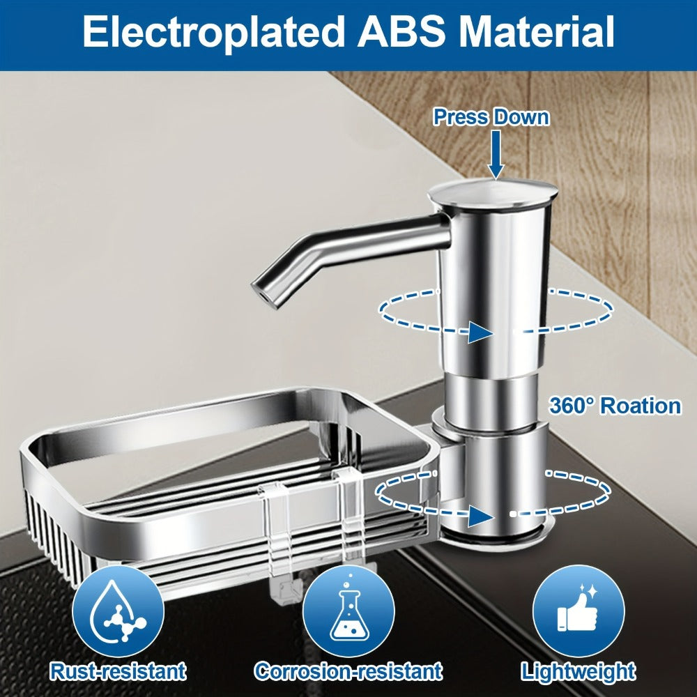 Kitchen Soap Dispenser Set with Sponge Holder & 39¡± Extension Tube, 360¡ã Rotating Pump, No-Drill DIY Install for Kitchen Sink Bathroom Counter & Laundry Room, Fits 24-40mm Countertop Holes