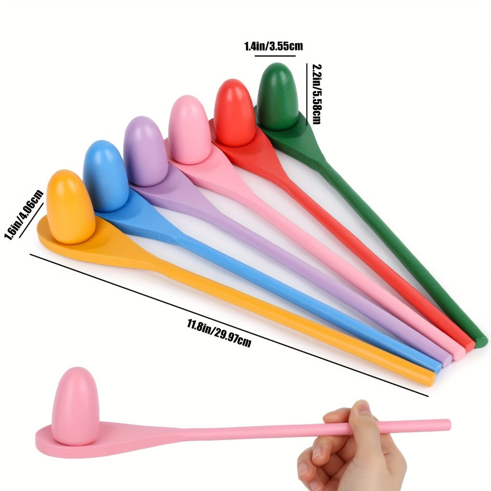 Egg Spoon Race Game Set 12pcs ¨C Wooden Egg & Spoon Balance Relay Race Outdoor Lawn Game for Kids, Easter, Birthday Party, Carnival, School Activity