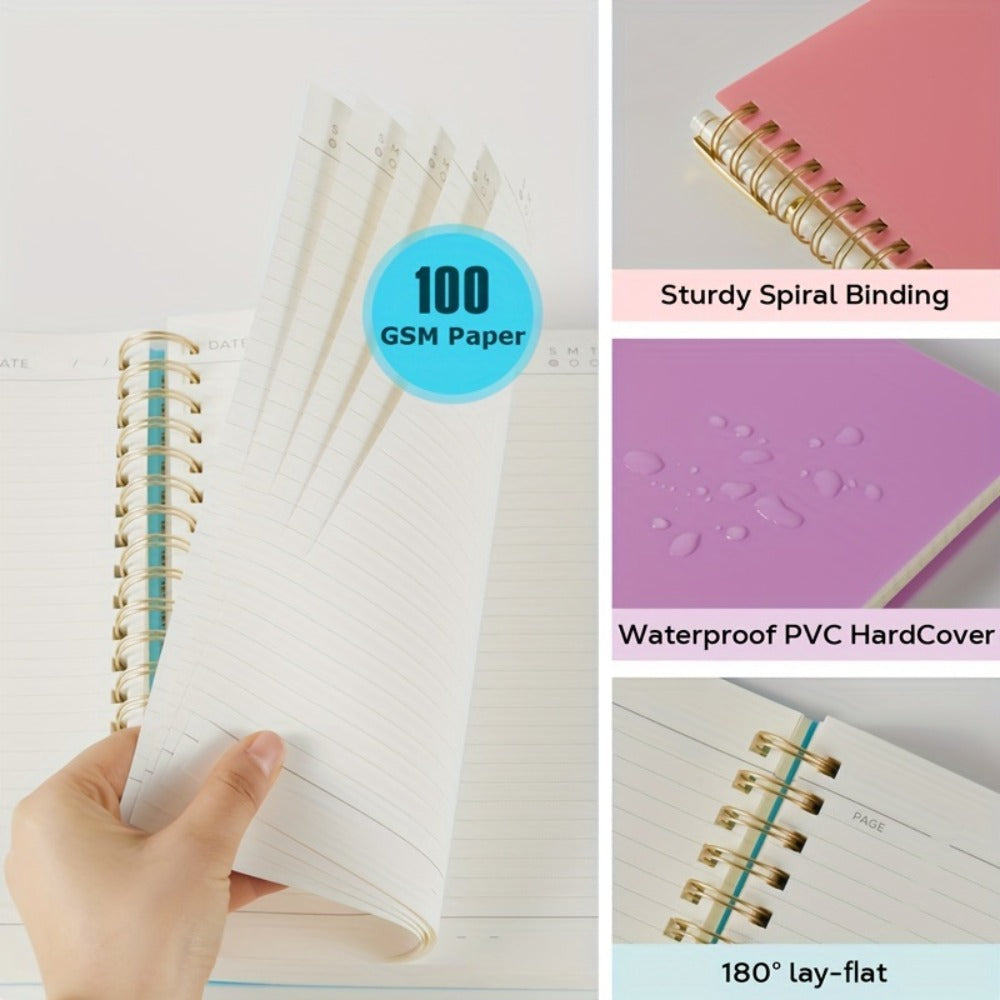 Large Spiral Notebook 300 Pages Hardcover ¨C 8.5x11 A4 College Ruled 100GSM Lined Paper PVC Waterproof Cover for Work School Travel Women Men Purple Pink Blue Black Yellow Green