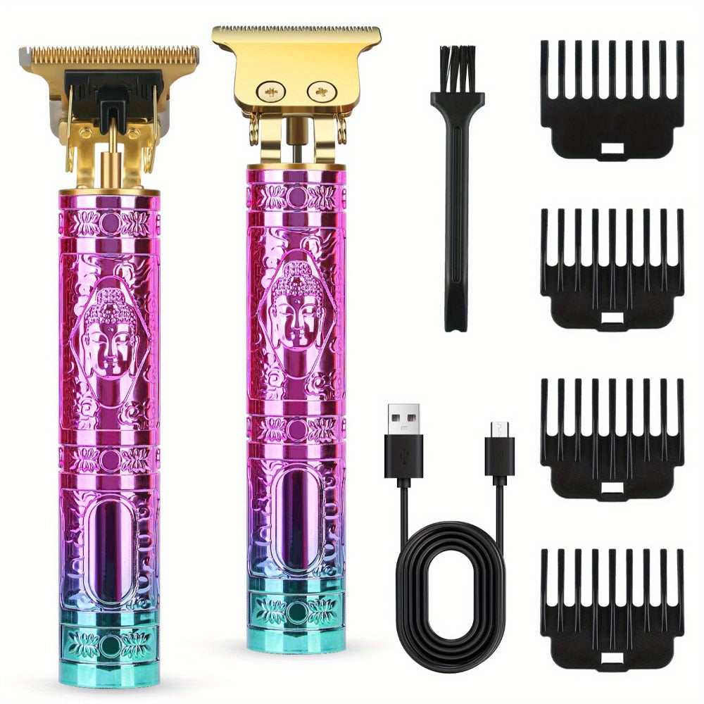 Cordless Hair Clipper for Men - Alloy Golden T-Blade, 4 Guide Combs, 120 Min Runtime, USB Rechargeable, Low Noise Constant Speed Motor, Skin-Friendly Fade & Carving Barber Trimmer