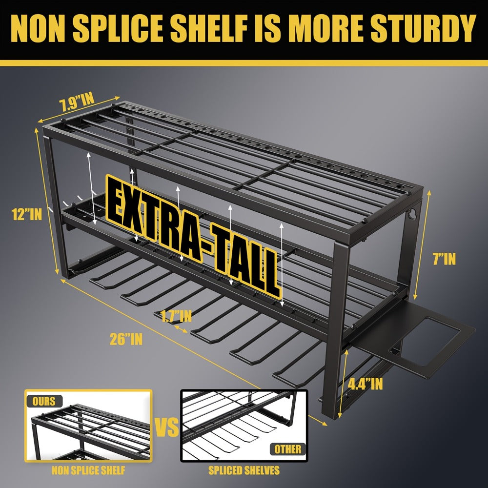 Wall Mounted Power Tool Organizer Rack ¨C Heavy Duty Metal Drill Holder with 2/3/4 Layer Floating Shelf | Garage Tool Storage for Cordless Drills, Screwdrivers & Power Tools | No Electricity Needed