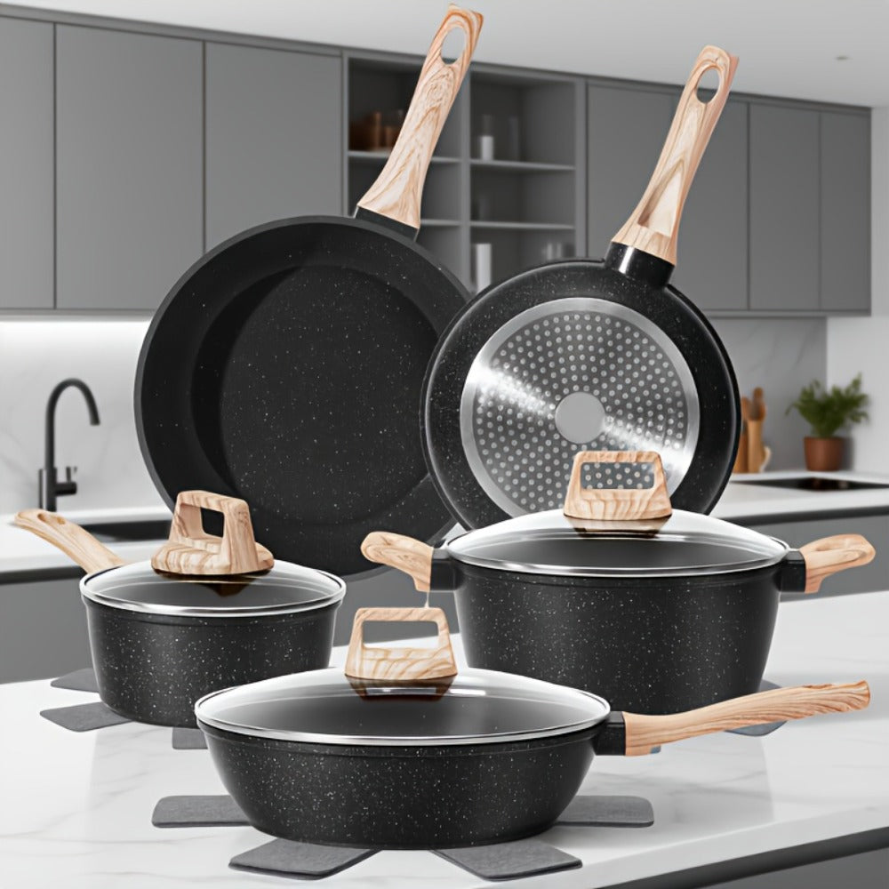 Pots and Pans Set 12-Piece Non-Stick Kitchen Cookware ¨C Complete Cooking Set with Frying Pan | Durable Even-Heating Non-Stick Coating | Available in Black & White | Home Kitchen Essentials