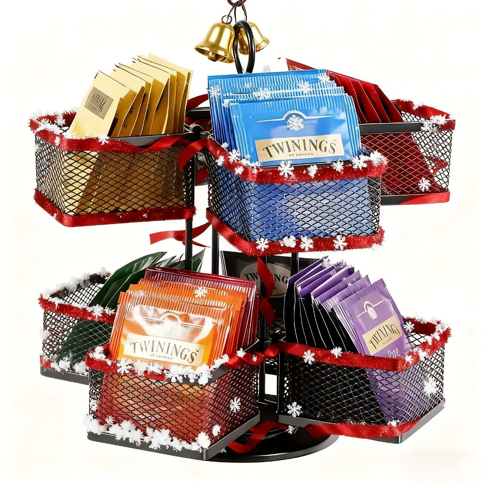 Tea Bag Organizer 360-Degree Spinning Carousel with 8 Compartments ¨C Lazy Susan Tea Bag Holder Display Rack for Kitchen Counter Coffee Bar Home Office ¨C Black