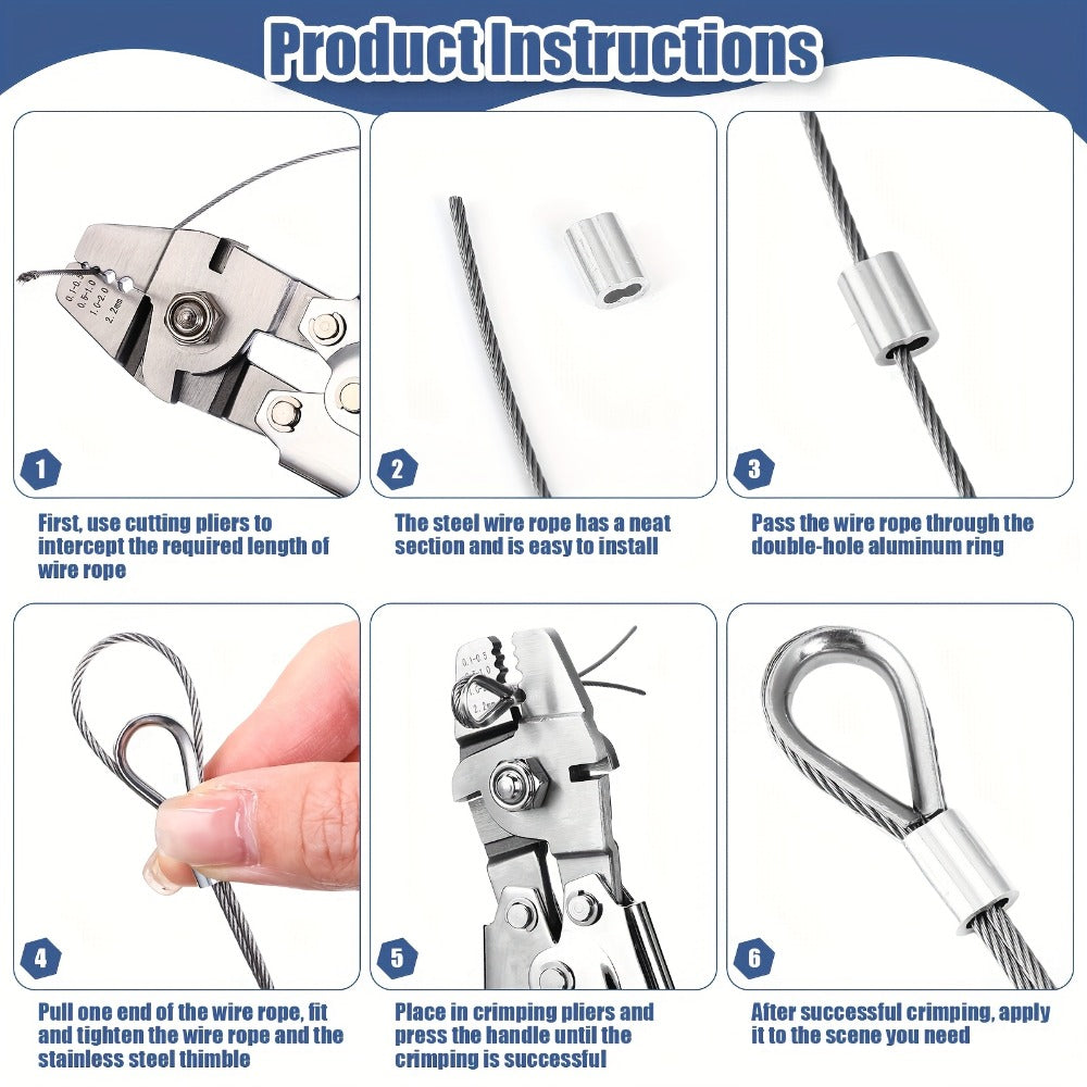 264Pcs Wire Rope Crimping Tool Kit 328ft ¨C Stainless Steel Hook Eye Turnbuckle Thimble Aluminum Crimping Sleeve for Outdoor Garden Railing String Light Hanging