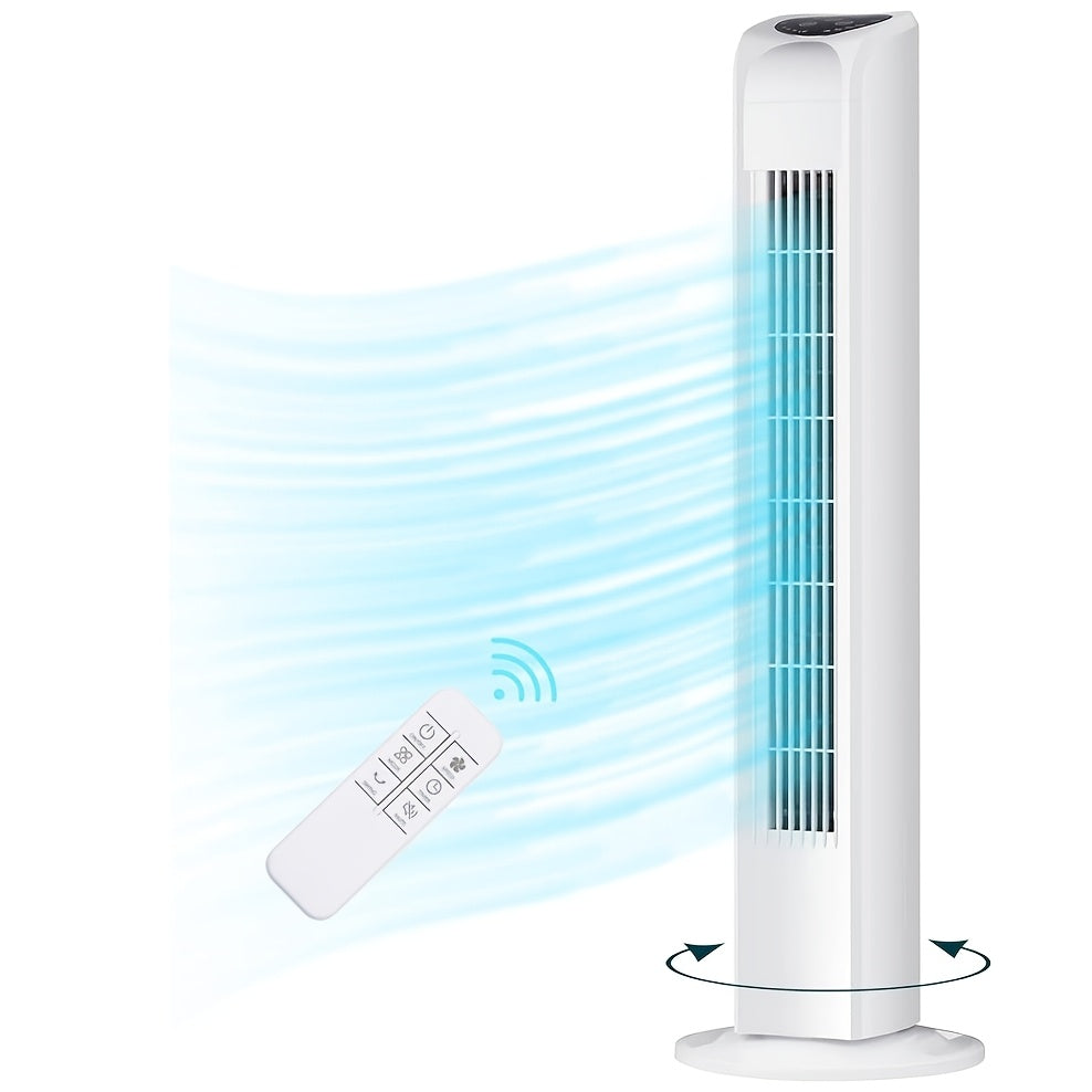 Tower Fan 31 Inch Bladeless | 80¡ã Oscillating Standing Fan with Remote Control, 7.5H Timer & 3-Speed Settings, Quiet Cooling Fan for Bedroom, Living Room & Office ¨C Black & White