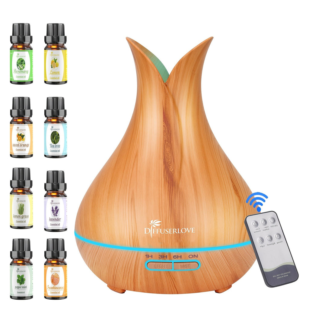 Large Capacity Aroma Diffuser 13.53oz ¨C Includes 8 Essential Oils, Multi-Color LED Lights & 3 Timer Settings, Ultra-Quiet Essential Oil Diffuser for Home, Bedroom, Office & Living Room