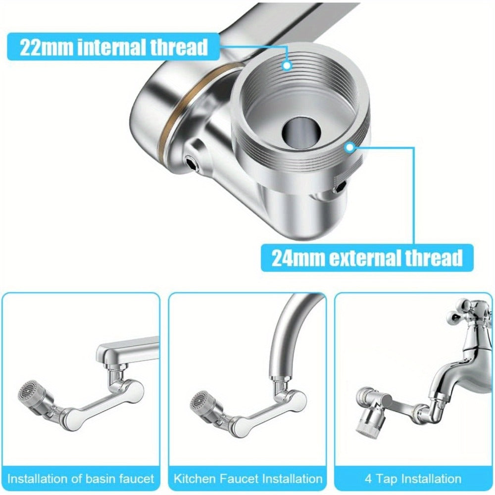 1440¡ã Rotating Faucet Extender Brass Multifunctional 1080¡ã 360¡ã Swivel Robotic Arm Sink Aerator 2 Water Outlet Modes for Kitchen Bathroom Silver