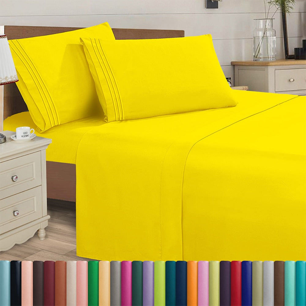 Microfiber Bed Sheet Set 4-Piece Deep Pocket Cooling Sheets Twin Full Queen King Cal King Split King ¨C Soft Wrinkle Fade Resistant Hotel Quality Bedding