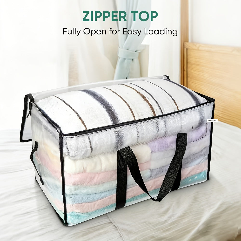 Heavy-Duty Moving Bags Set of 6 ¨C Oversized Storage Totes with Reinforced Handles & Snap-Close Lid, Space Saver Bags for Clothes, Quilts & Moving Supplies, Transparent