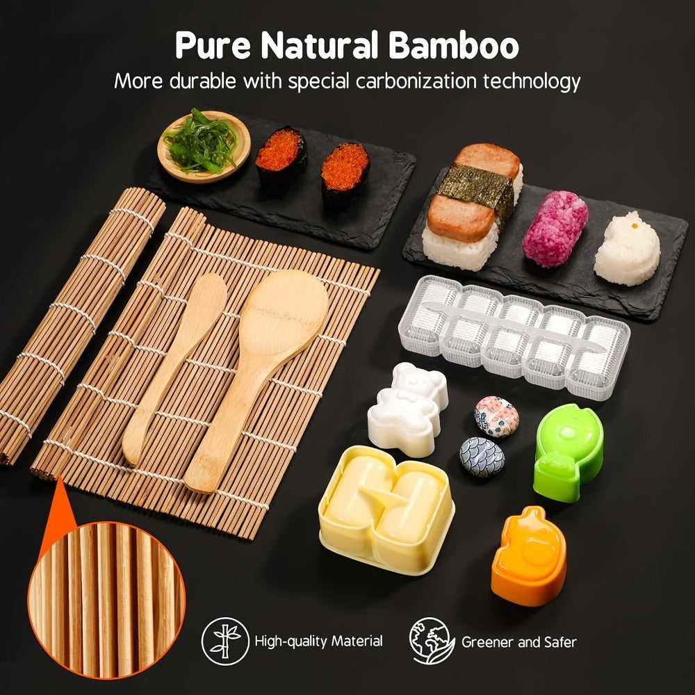 Sushi Making Kit 9/27Pcs with Bamboo Rolling Mats, Rice Molds, Paddle, Knife & Chopsticks ¨C Beginner Set for Home, School, Camping & Gifts