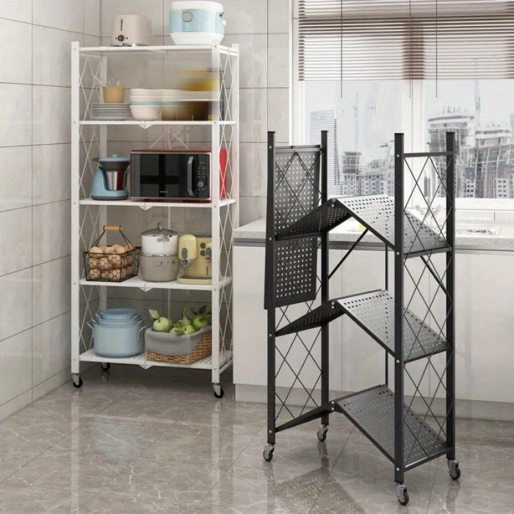 3/4/5-Tier Wheeled Storage Rack with Shelves ¨C Foldable Floor-Standing Utility Organizer
