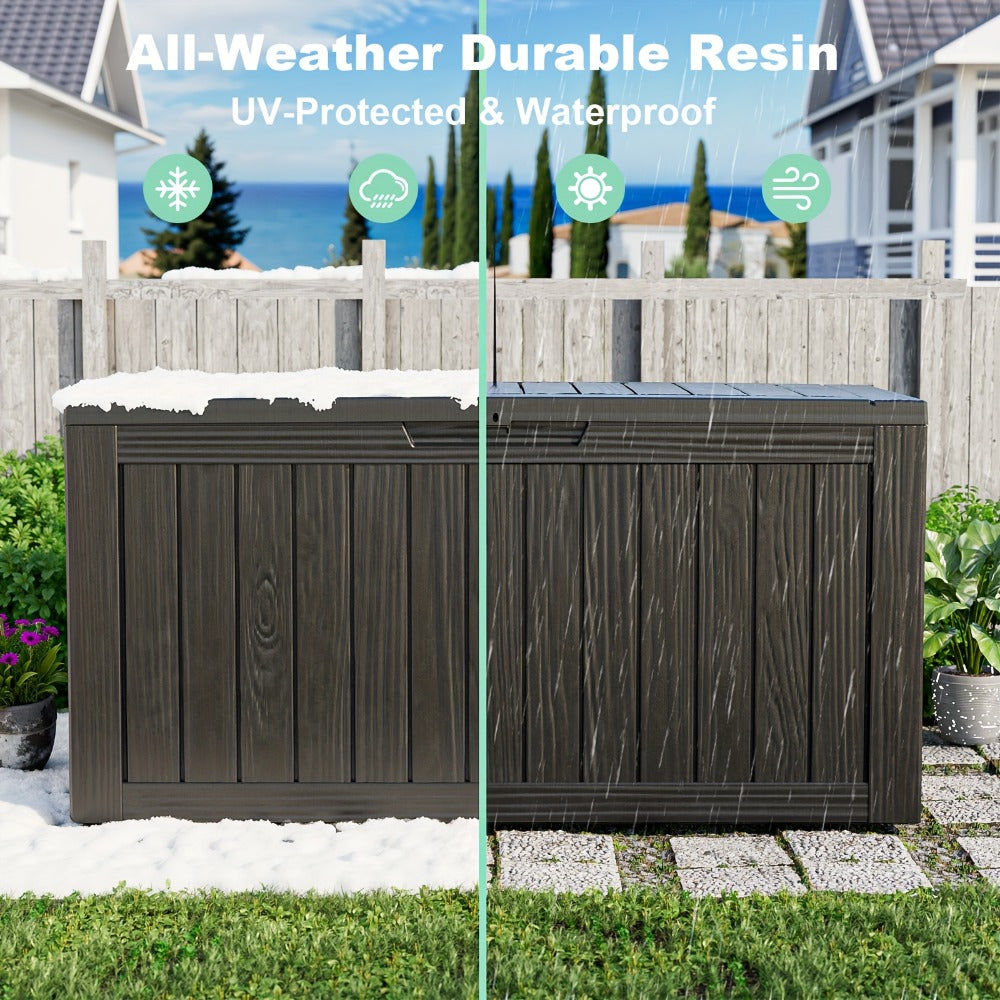 Large Resin Deck Box Lockable Outdoor Storage 80/100 Gallon ¨C 345L UV Protected Weatherproof Patio Storage Box | Sit-On Lid Deck Storage Chest for Pool Accessories, Garden Tools & Outdoor Gear