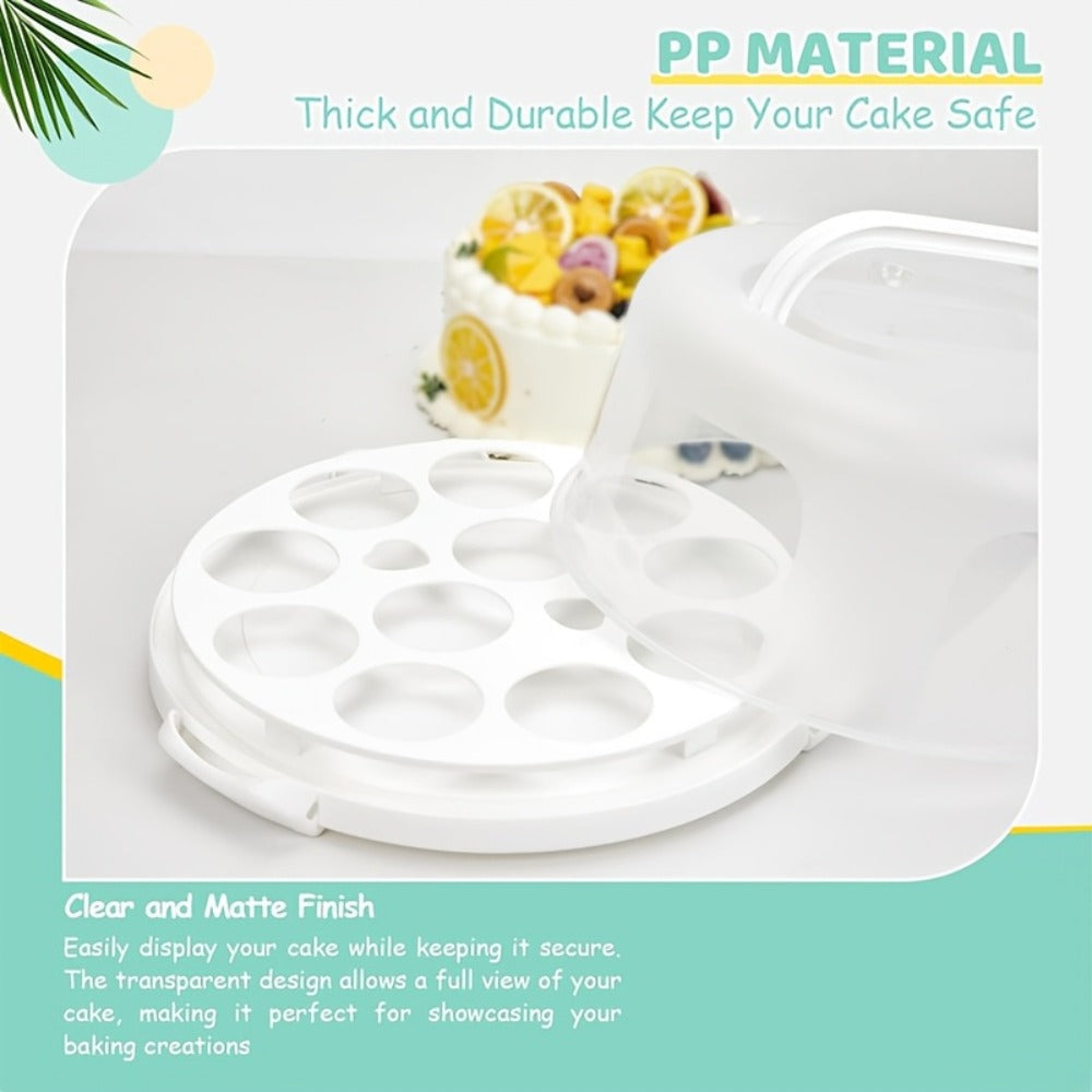 10-Inch Cake Carrier with Lid BPA-Free Plastic Cake Storage Container Cupcake Keeper 2 Handles Transport Pies Fruits Nuts Secure Base Clip-On Lock