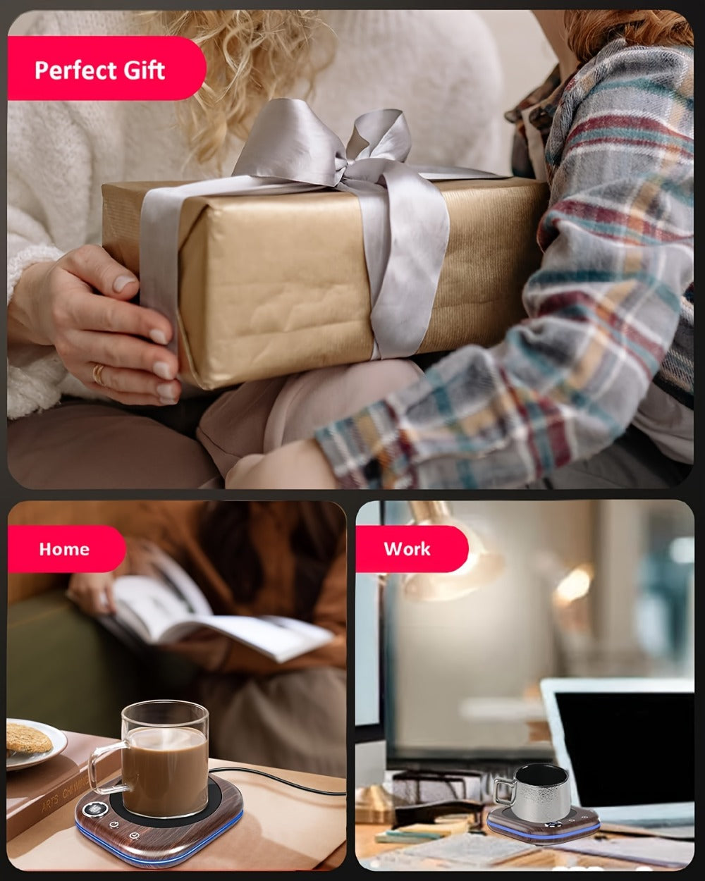 Smart Electric Coffee Mug Warmer 40W ¨C Desktop Coffee Cup Thermos with Temperature Display, 3 Heat Settings, 1¨C12 Hour Timer & 4-Hour Auto Shut-Off, Keeps Coffee Tea Milk Cocoa Warm ¨C Wood Grain Father's Day Gift