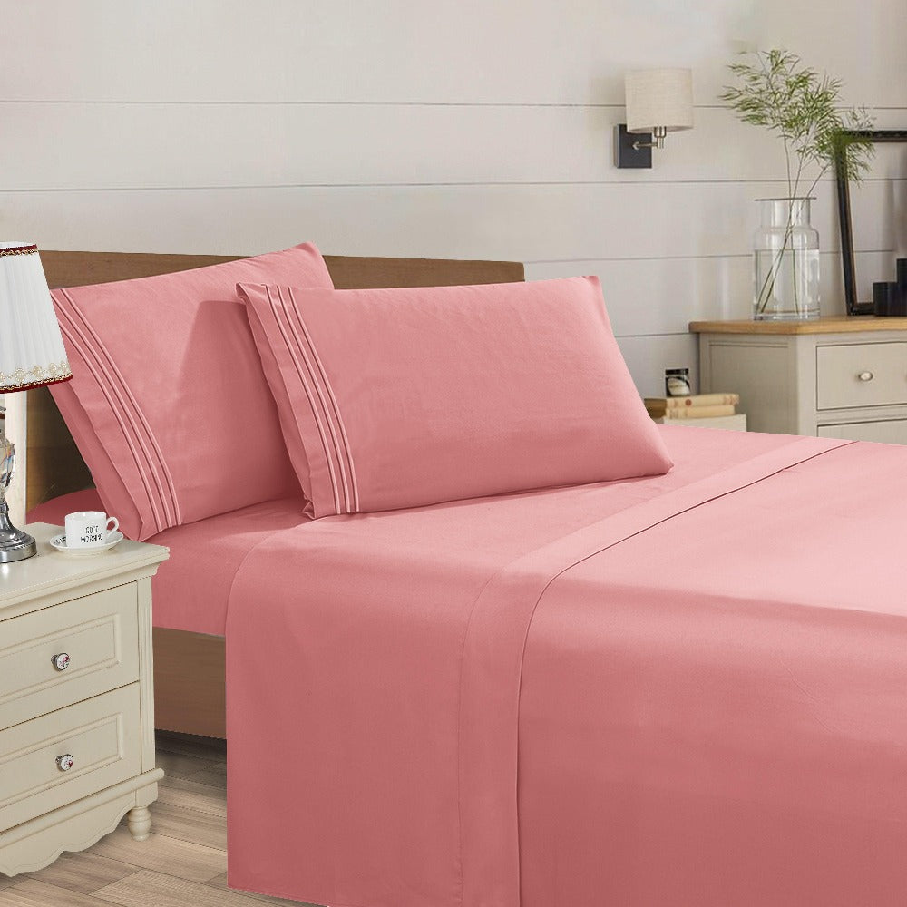Microfiber Bed Sheet Set 4-Piece Deep Pocket Cooling Sheets Twin Full Queen King Cal King Split King ¨C Soft Wrinkle Fade Resistant Hotel Quality Bedding