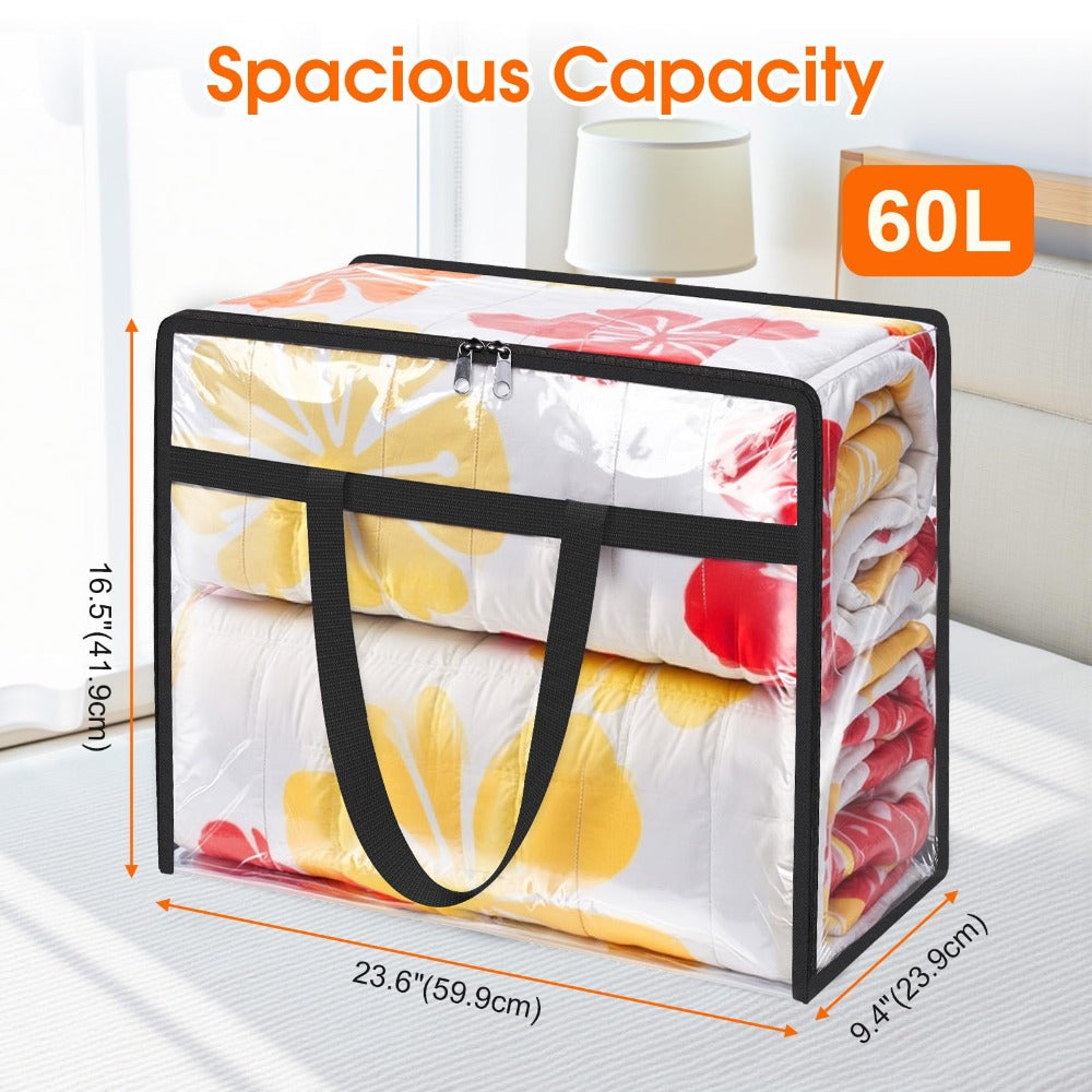 6 Pack Clear Storage Bags with Zippers ¨C Under Bed & Closet Organizer Containers for Comforter Blanket Bedding Duvet PVC 15.85gal