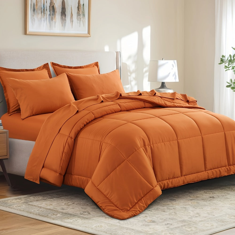7 Piece Comforter Set Luxury Soft Fluffy Bedding All Season Bed in a Bag with Comforter Fitted Sheet Flat Sheet Pillowcases Hypoallergenic Breathable Easy Care Queen King Twin XL Full