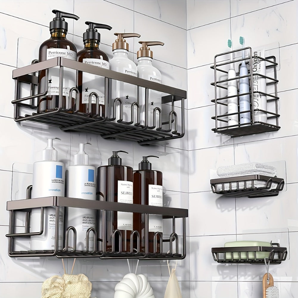 Shower Caddy Organizer 5 Pack Adhesive Rustproof Stainless Steel Shower Shelves with Soap Holder No Drilling Bathroom Storage Rack for Shower Wall Renters Apartment Kitchen Multiple Colors