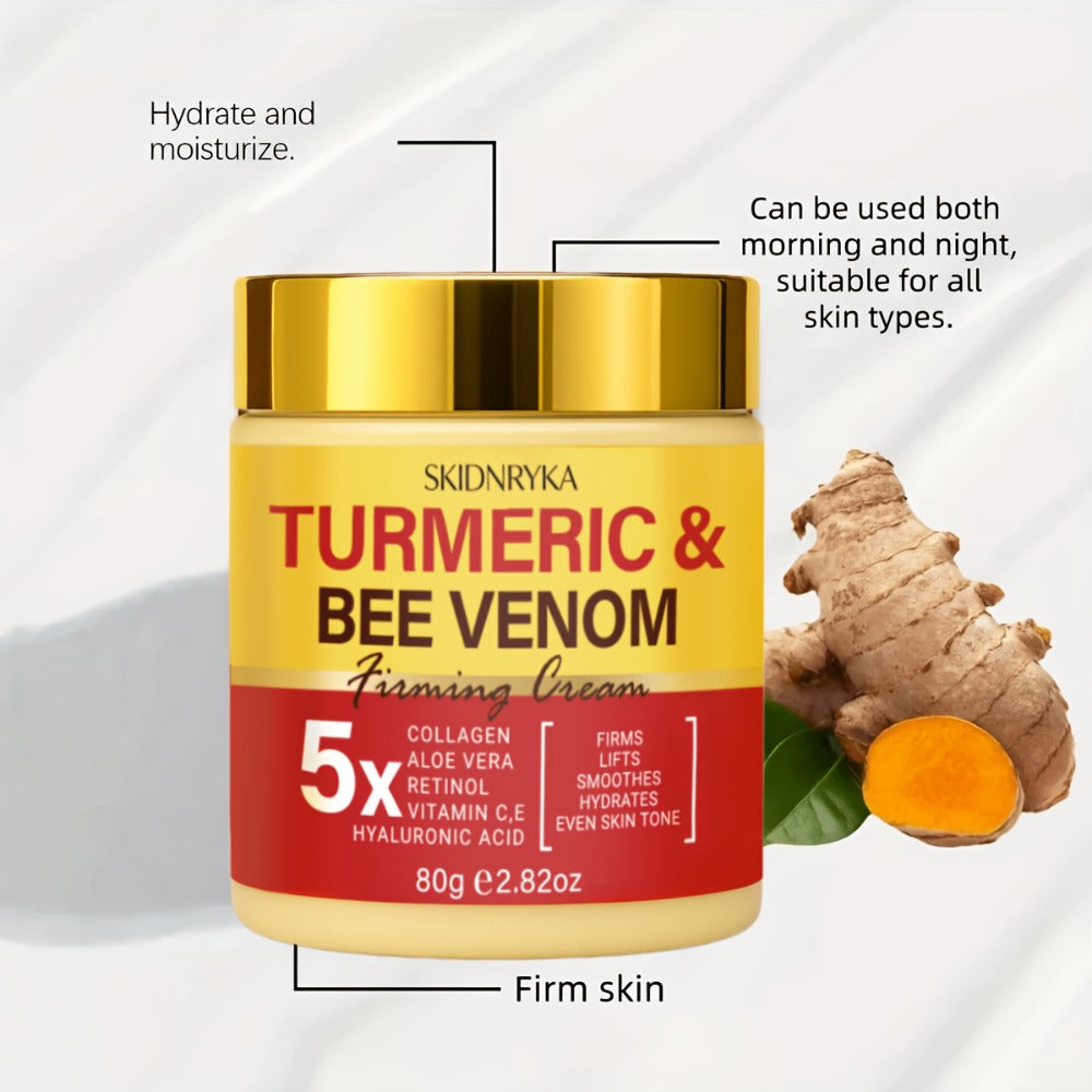 Turmeric Bee Venom Moisturizing Cream Set 2pcs - Firming Lifting Face Cream with Hyaluronic Acid Collagen Vitamins C E - Anti-Aging Day Night Cream for All Skin Types Non-Greasy Nourishing Skincare