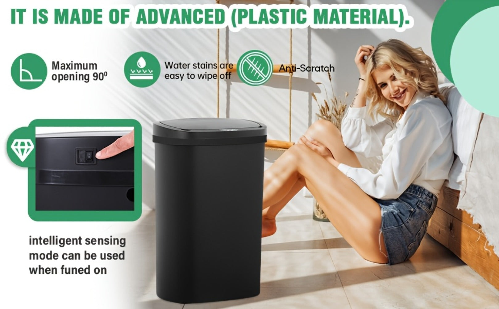 Touchless Motion Sensor Trash Can 13 Gallon 50L ¨C Automatic Kitchen Garbage Can for Home Office Bedroom Living Room