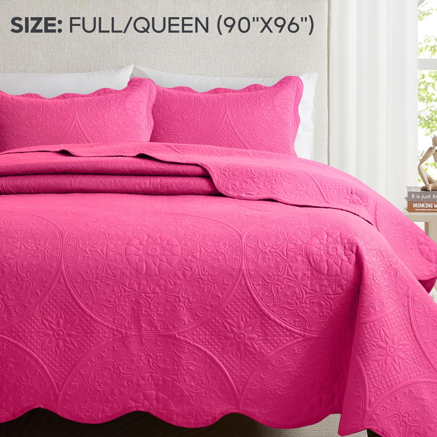 Quilted Bedspread Set 3 Piece ¨C Soft Floral Coverlet with Pillow Shams, Lightweight Breathable Quilt for Bedroom & Guest Room, All Season Bed Cover