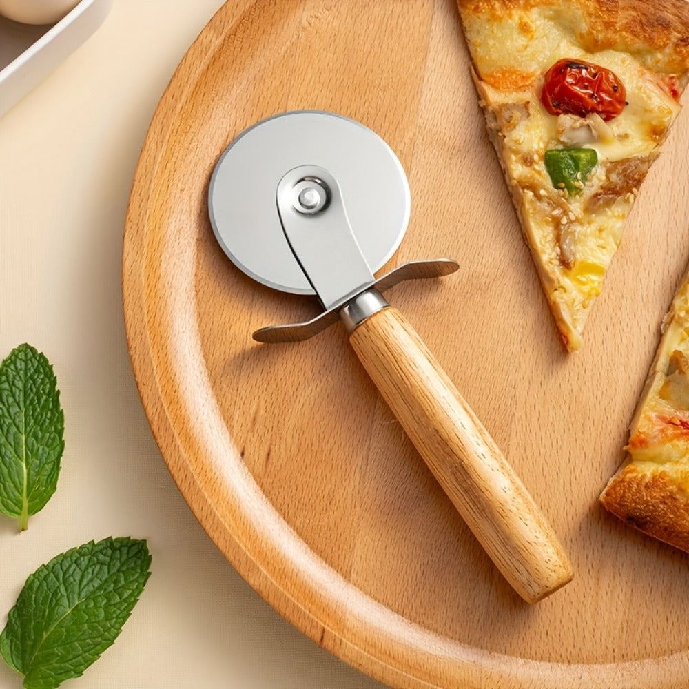Pizza Wheel Cutter Stainless Steel with Wooden Handle Sharp Pizza Slicer Easy Grip Durable Roller for Pizza Biscuits Noodles Pastry Kitchen Gadget 1pc 2pcs