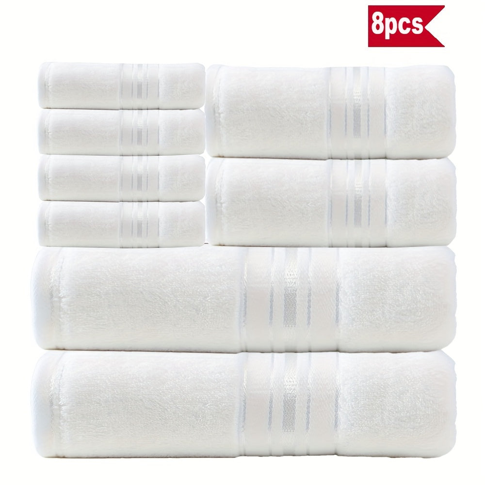 Cotton Bath Towel Set 8 Piece 550GSM Vintage Striped - 100% Cotton Hotel Quality Soft Absorbent Machine Washable | 2 Bath 2 Hand 4 Washcloths | 15 Colors | Bathroom Hotel Spa Gift