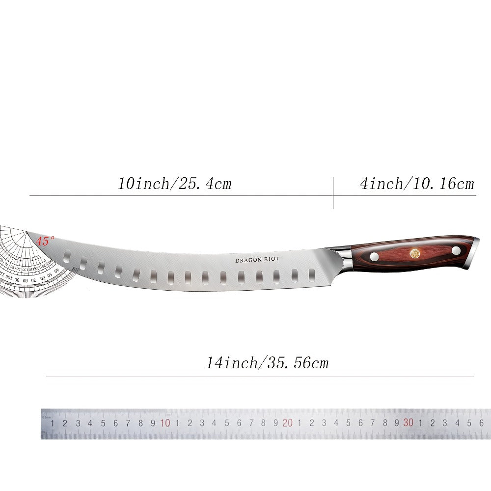 Brisket Carving Knife 10 Inch, High Carbon Steel Granton Edge Slicing Knife, Hand Forged Meat Carving Knife with Ergonomic Wood Handle for BBQ, Brisket, Roast & Turkey