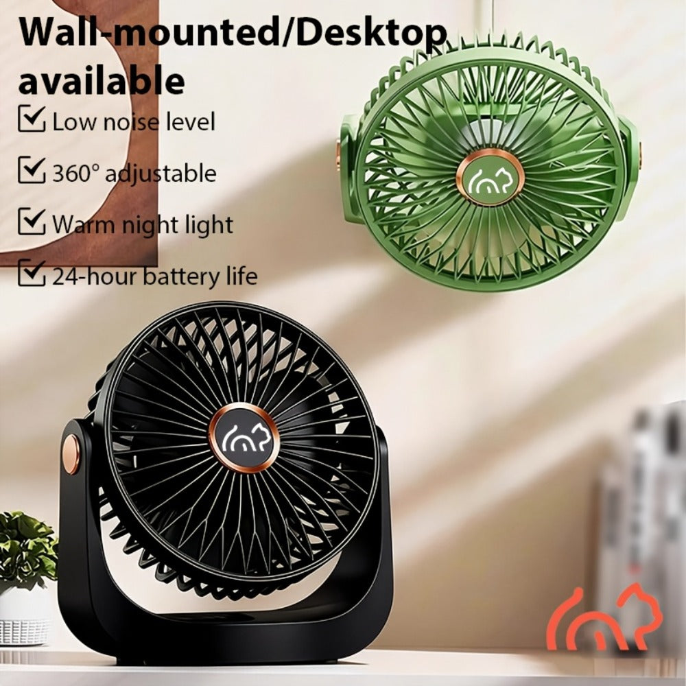 Portable USB Rechargeable Fan, 5-Speed Turbo Strong Wind Fan, Adjustable Hanging Vertical Fan for Wall, Desktop and Ceiling Mount, Fast Cooling Personal Fan for Home, Office and Outdoor Camping