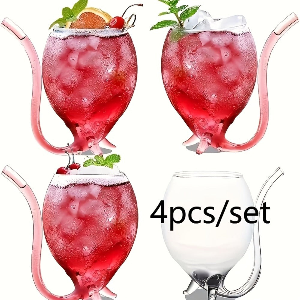 Halloween Cocktail Glasses Set of 4 ¨C 12 Oz Vampire Crane Tail Pirate-Themed Cups with Straw ¨C Reusable Insulated Drinkware for Champagne, Juice & Ice Cream ¨C Halloween & Christmas Party
