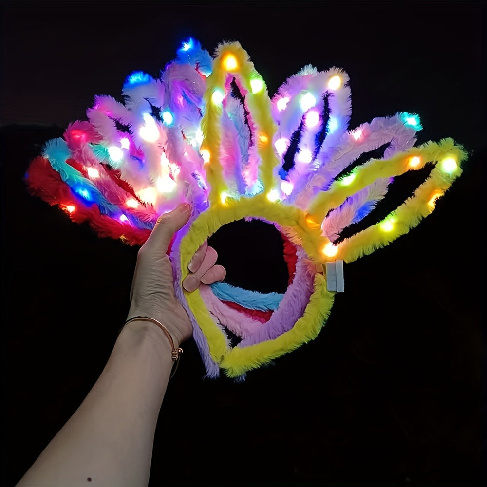 LED Bunny Ear Headbands 25-Pack | Glowing Light Up Rabbit Ears with 3 Flashing Modes for Party Halloween Christmas Weddings Concerts Cosplay Photo Props Unisex Adult