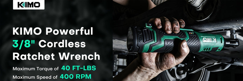 Cordless Ratchet Wrench 3/8 Inch 12V ¨C KIMO 40ft-lb Torque Power Ratchet Set with 2.0Ah Battery, Fast Charger & 8 Sockets