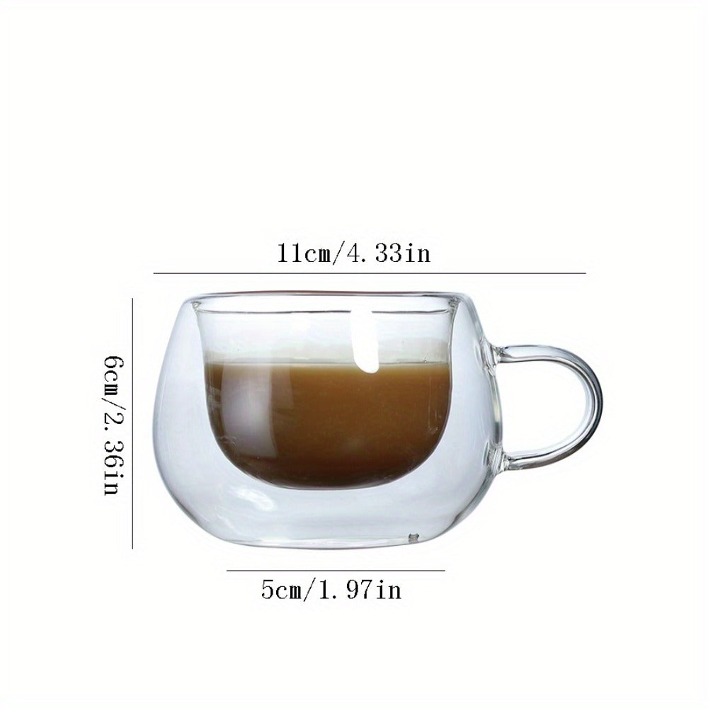 Double Wall Glass Coffee Cups with Handle Insulated Transparent Borosilicate Espresso Cappuccino Latte Tea Cups Set - Clear Heat Resistant Beverage Glasses for Hot & Cold Drinks