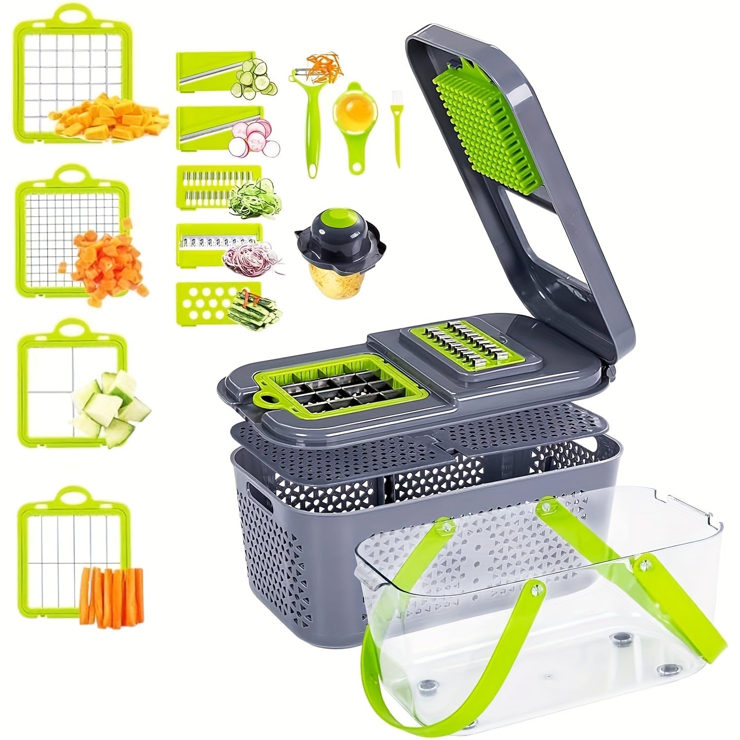 22-in-1 Vegetable Chopper with Container ¨C 13 Blades Food Chopper & Dicer for Onion, Tomato & Veggies with Lemon Squeezer, Safety Lock & Clear Lid