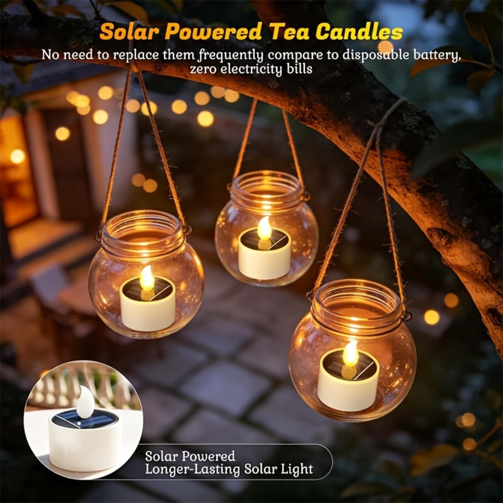 Solar Flameless Candles Outdoor Waterproof IP44 LED Tealight with Dusk to Dawn Sensor Flickering Warm Light for Garden Balcony Window Lantern Terrace Decor 4 6 12 Pack