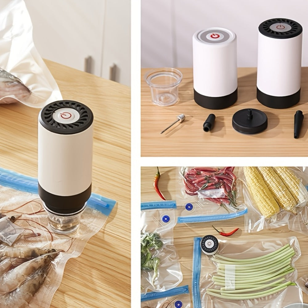 Cordless Vacuum Pump with Multiple Accessories ¨C Portable Food Vacuum Sealer & Dehumidifier for Food Preservation, Crisper Containers, Travel Space Saving & Outdoor Storage