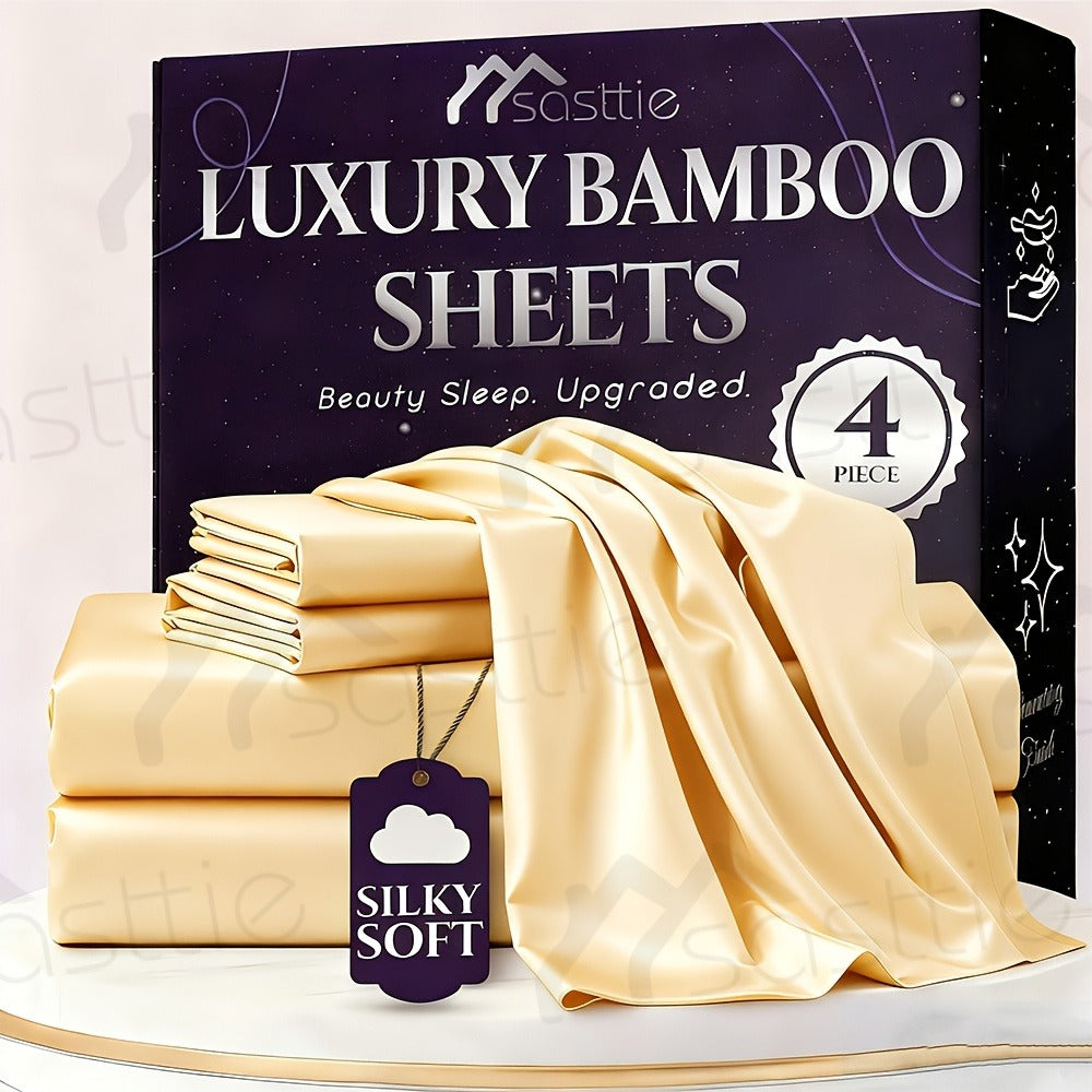 Fitted Sheet Bamboo Blend Deep Pocket Breathable Bed Sheet Set with Pillowcase