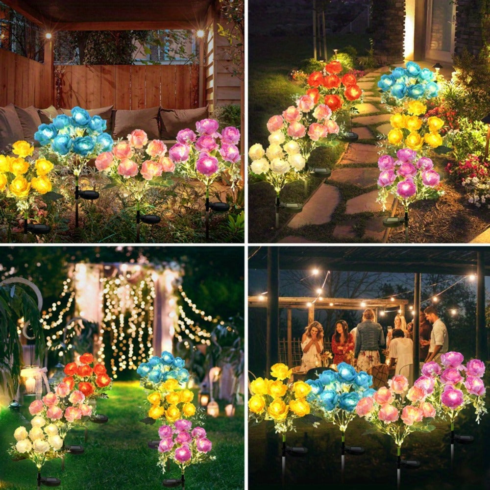 Solar Peony Flower Light 2PCS IP65 Waterproof - 84 LED Artificial Blooms 14 Fancy Lights Solar Powered Outdoor Garden Stake Lights for Lawn Yard Patio Holiday Decor Mother's Day Gift - 4 Colors