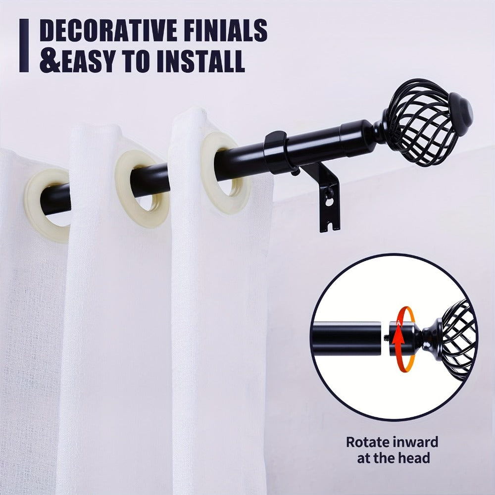 Black Adjustable Curtain Rod Heavy Duty Farmhouse Decorative Drapery Rod for Bedroom Living Room Kitchen Patio 4 Sizes Easy Install