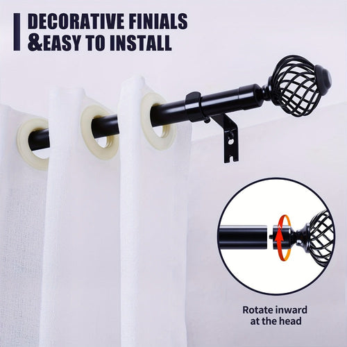 Black Adjustable Curtain Rod Heavy Duty Farmhouse Decorative Drapery Rod for Bedroom Living Room Kitchen Patio 4 Sizes Easy Install