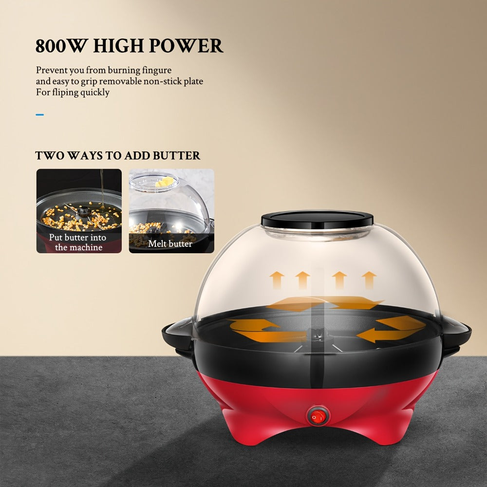 Popcorn Machine 800W Electric Stirring Popcorn Maker ¨C 6-Quart Non-Stick Plate, Quick-Heat Technology, Cool-Touch Handles, 2-in-1 Lid & Bowl for Home Movie Night