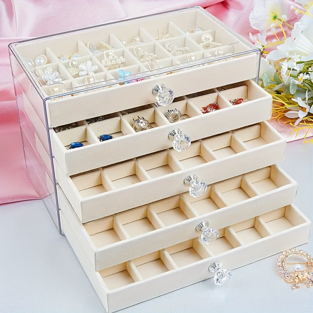 5-Tier Jewelry Box Organizer with Drawer Luxury Glam Storage
