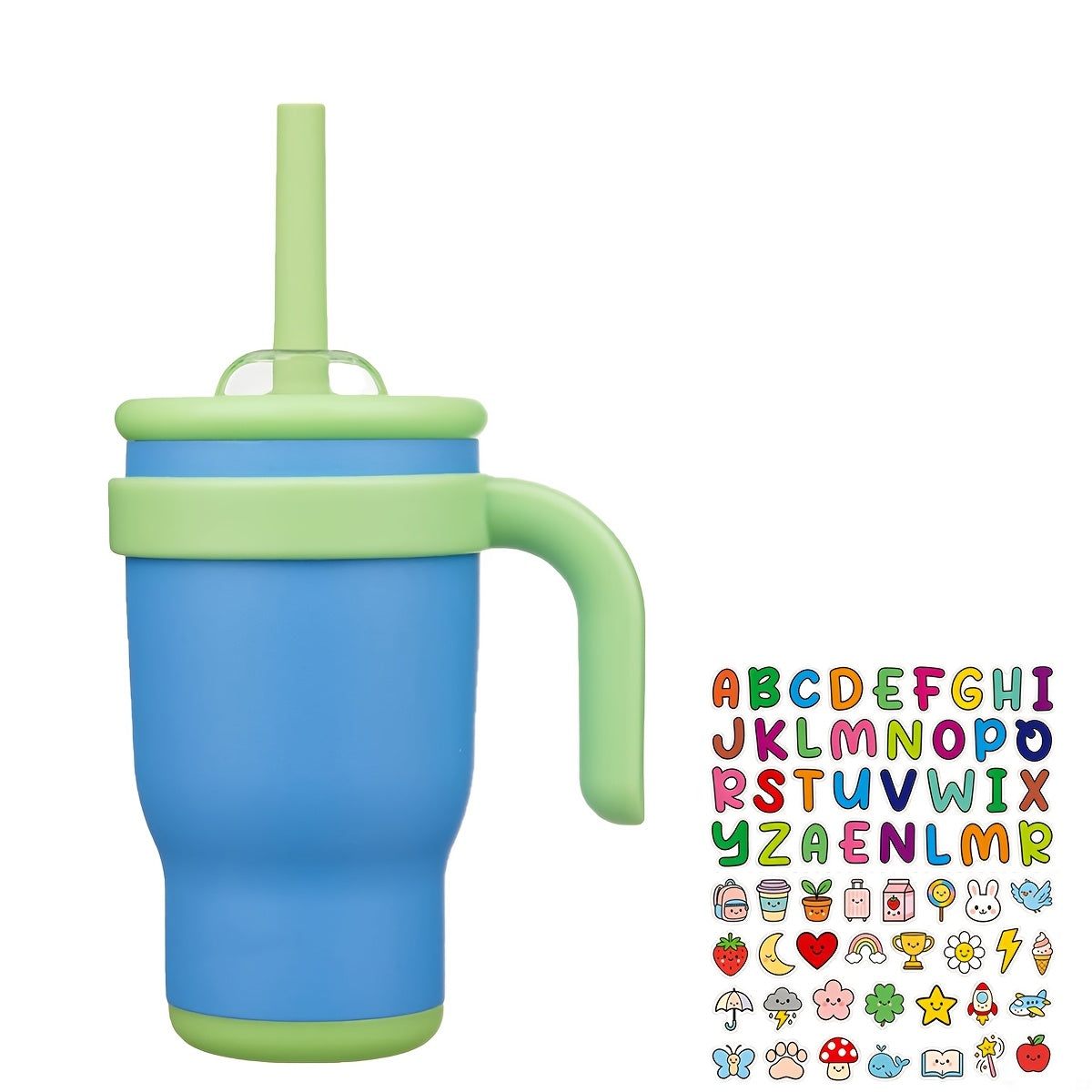 14oz Insulated Tumbler with Handle & Straw - Stainless Steel Travel Coffee Mug with Stickers, Multiple Colors