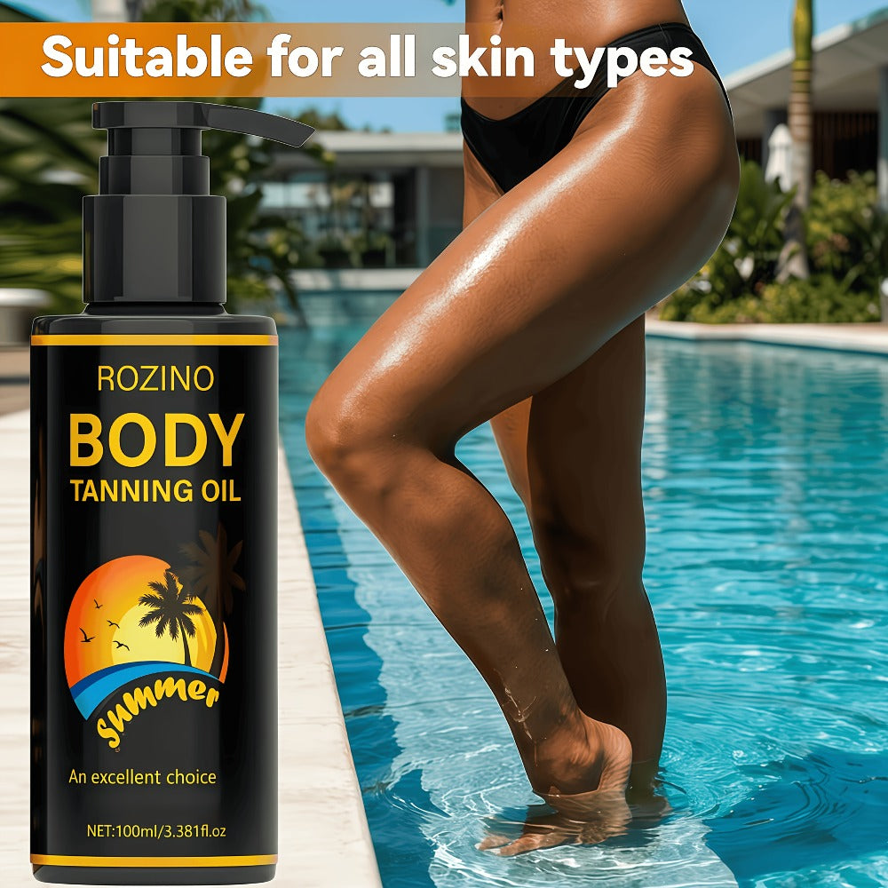 Body Tanning Oil Tan Boosting & Ultra Moisturizing 3.381oz - Alcohol-Free Natural Bronze Sunless Tanning for All Skin Types | Summer Beach & Indoor Use | Unisex